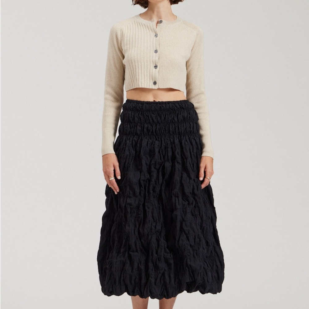 Black Ruched Bubble Midi Skirt and top set